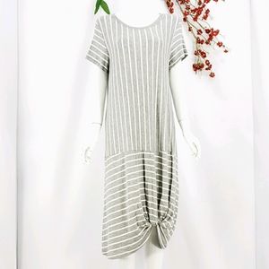 New COA Striped Jersey Knit Gray & White Midi Dress Sz M